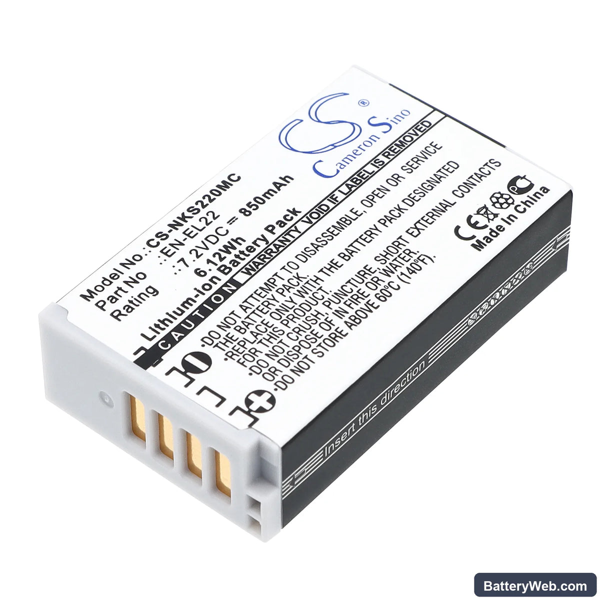 NiKon 1 J4 Replacement Battery, 7.2V, 850mAh, Li-ion 1