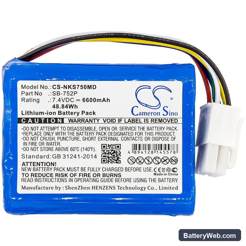 Nihon Kohden SVM-7501 Replacement Battery, 7.4V, 6600mAh, Li-ion 3