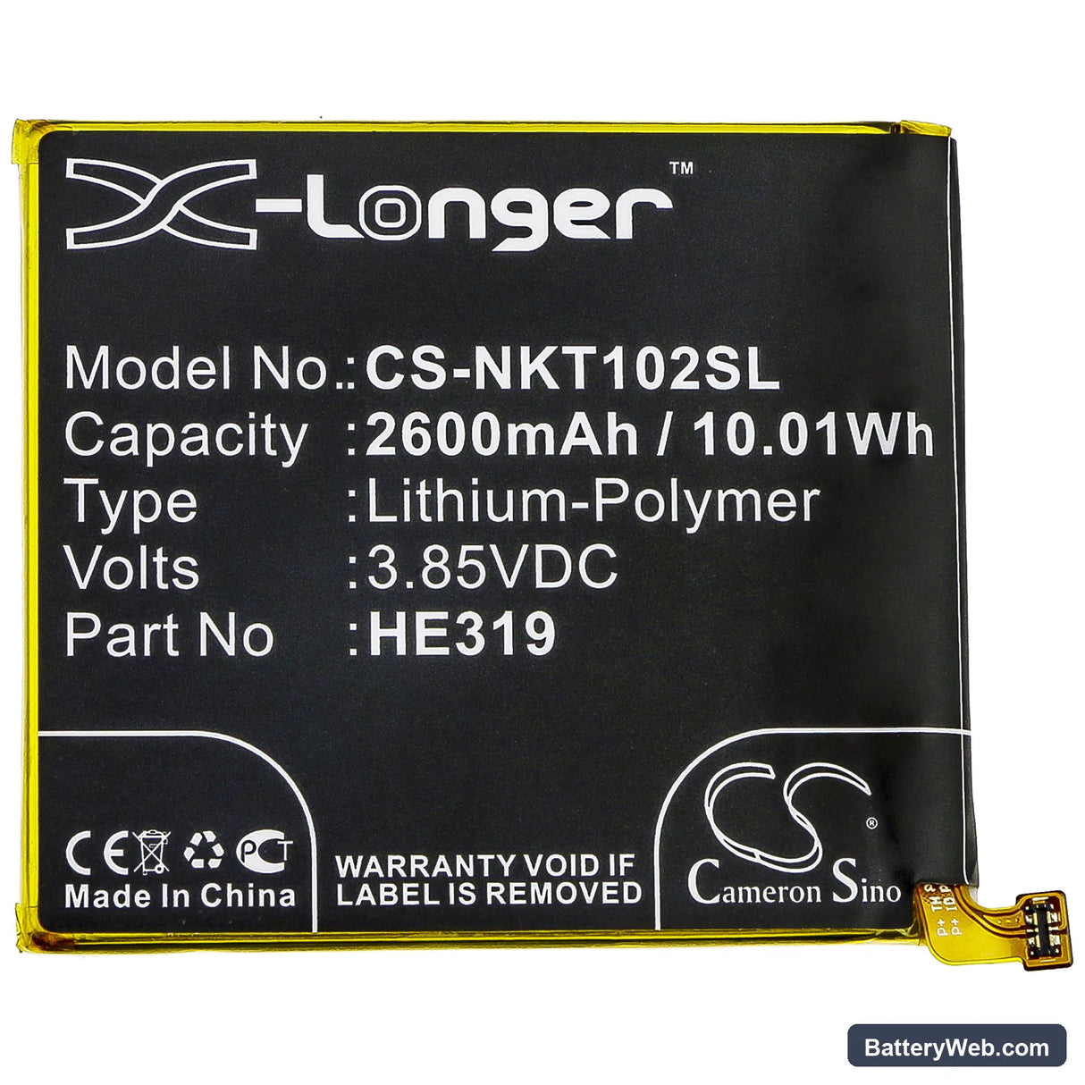 Nokia Nokia 3 Replacement Battery, 3.85V, 2600mAh, Li-Polymer 3