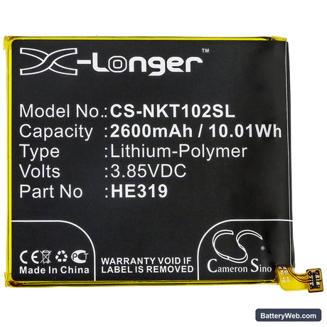 Nokia Nokia 3 Replacement Battery, 3.85V, 2600mAh, Li-Polymer 3