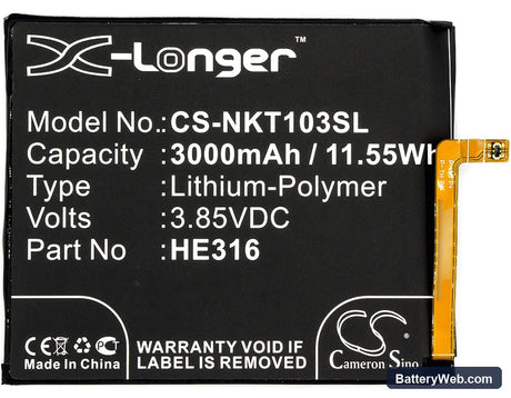 Nokia 6 Replacement Battery, 3.85V, 3000mAh, Li-Polymer 5