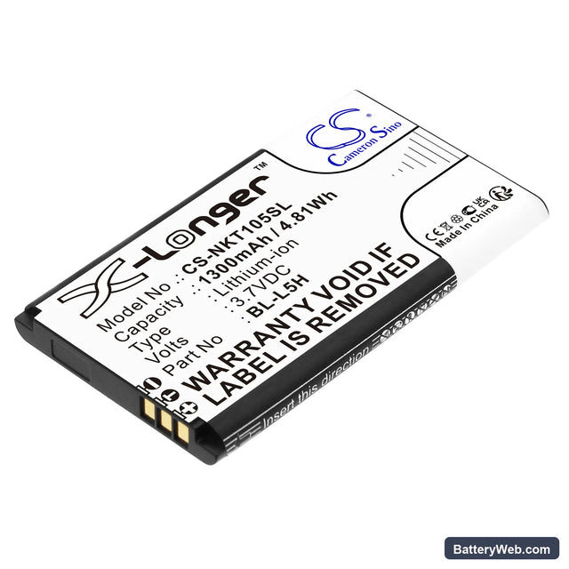 Nokia 105 2023 Replacement Battery, 3.7V, 1300mAh, Li-ion 1