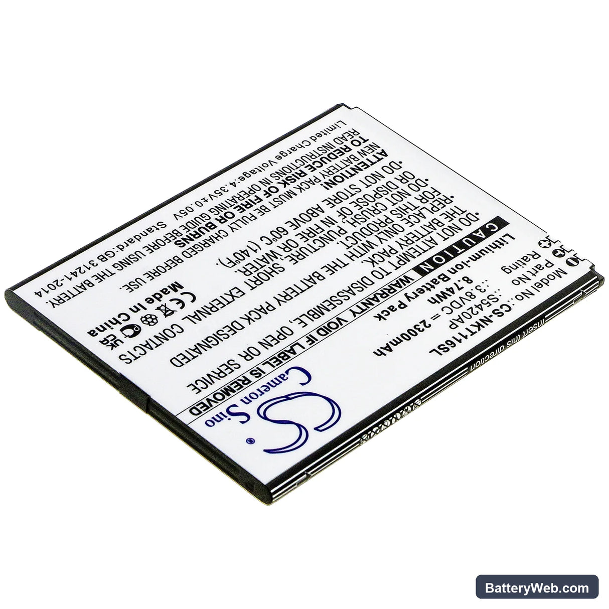 Nokia C1 2019 Replacement Battery, 3.8V, 2300mAh, Li-ion 2