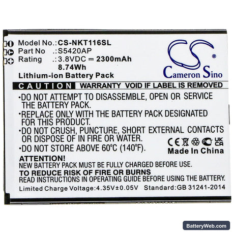 Nokia C1 2019 Replacement Battery, 3.8V, 2300mAh, Li-ion 3