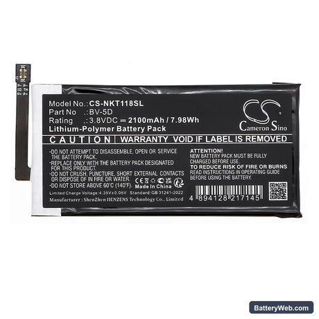 Nokia 800 Tough Replacement Battery, 3.8V, 2100mAh, Li-Polymer 3
