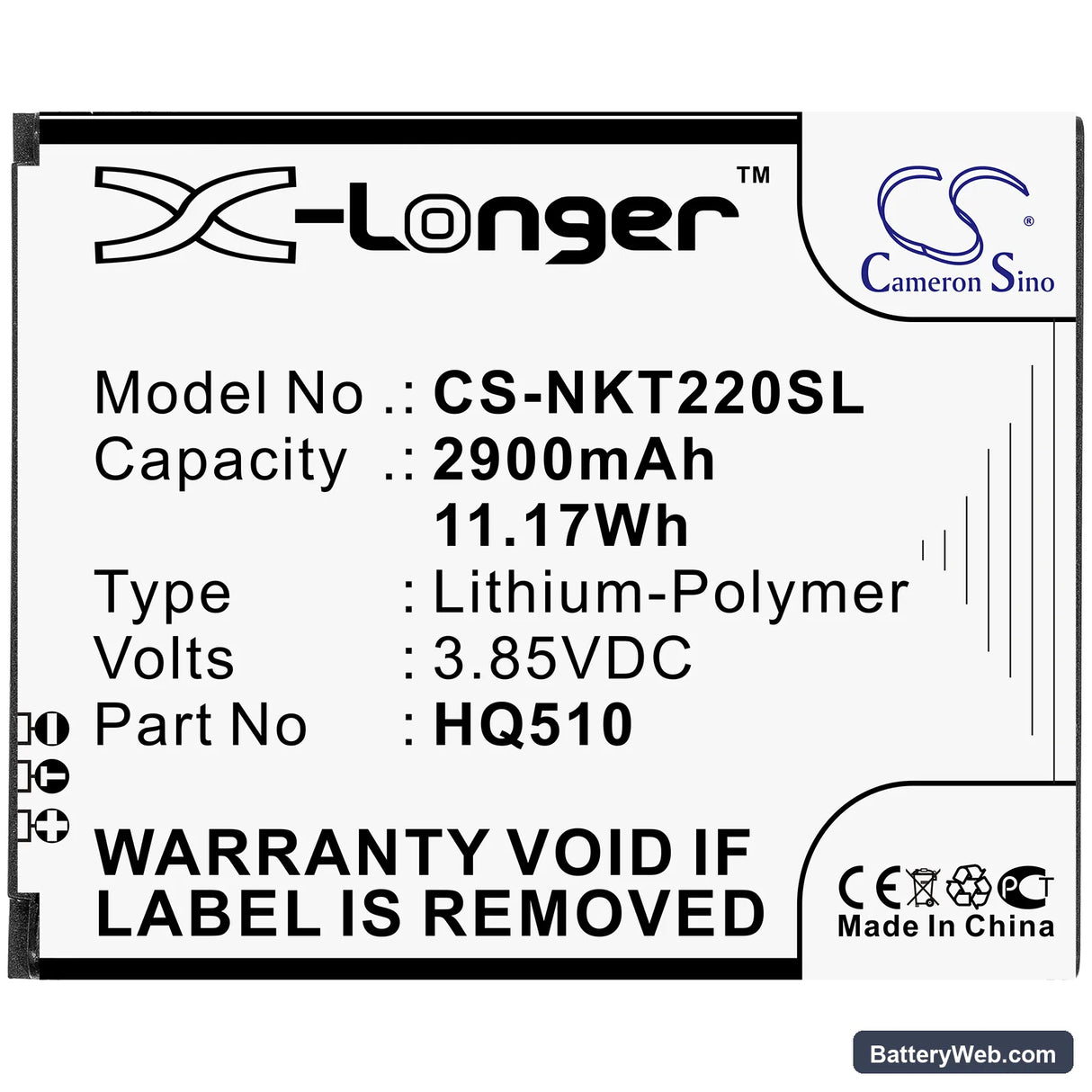Nokia 2.2 Replacement Battery, 3.85V, 2900mAh, Li-Polymer 3