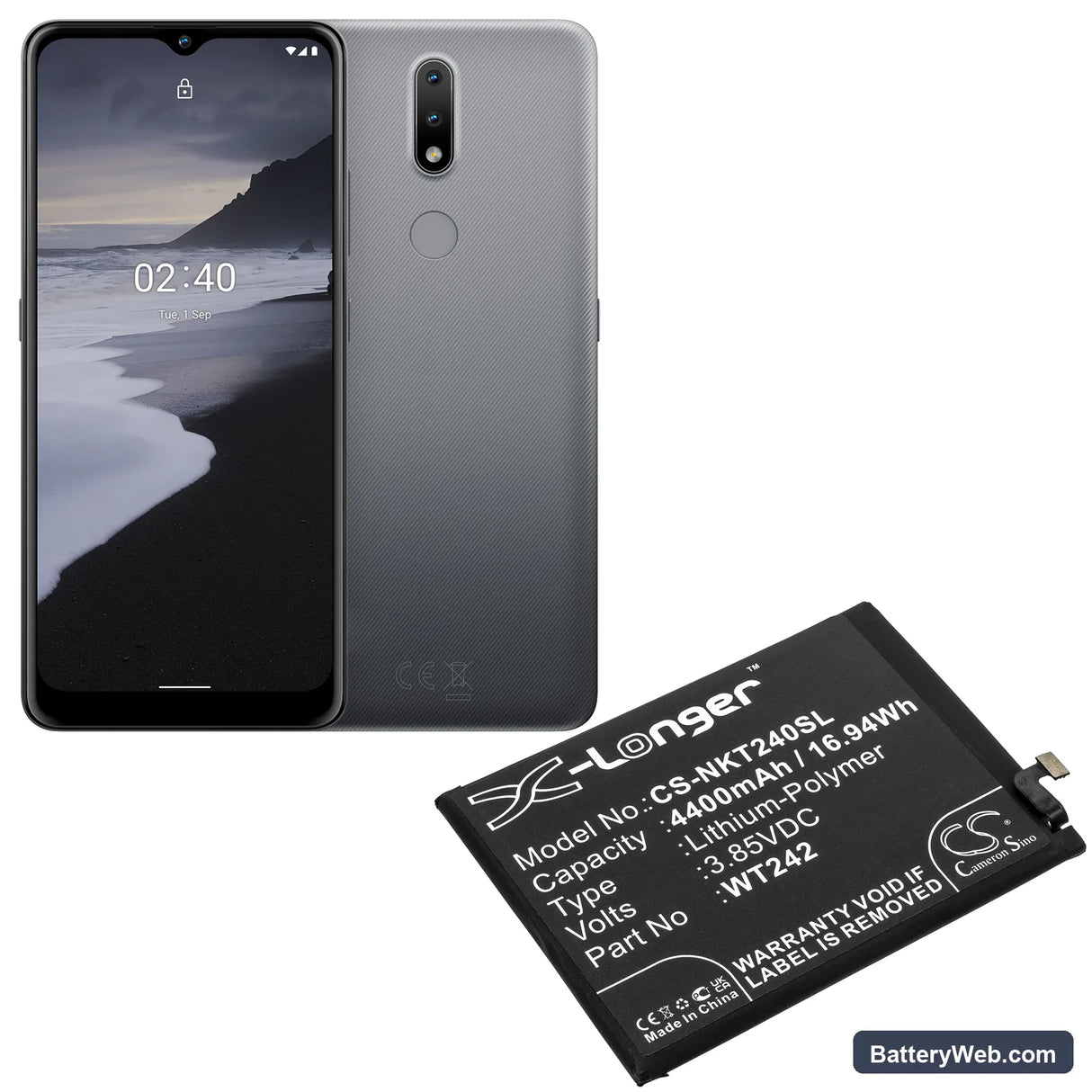 Nokia Nokia 2.4 Replacement Battery, 3.85V, 4400mAh, Li-Polymer 5