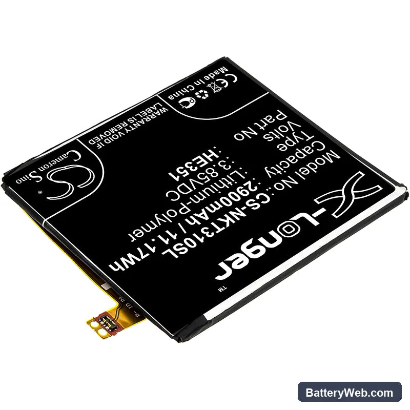 Nokia 3.1 Replacement Battery, 3.85V, 2900mAh, Li-Polymer 2