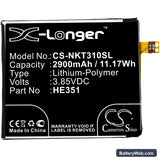 Nokia 3.1 Replacement Battery, 3.85V, 2900mAh, Li-Polymer 3