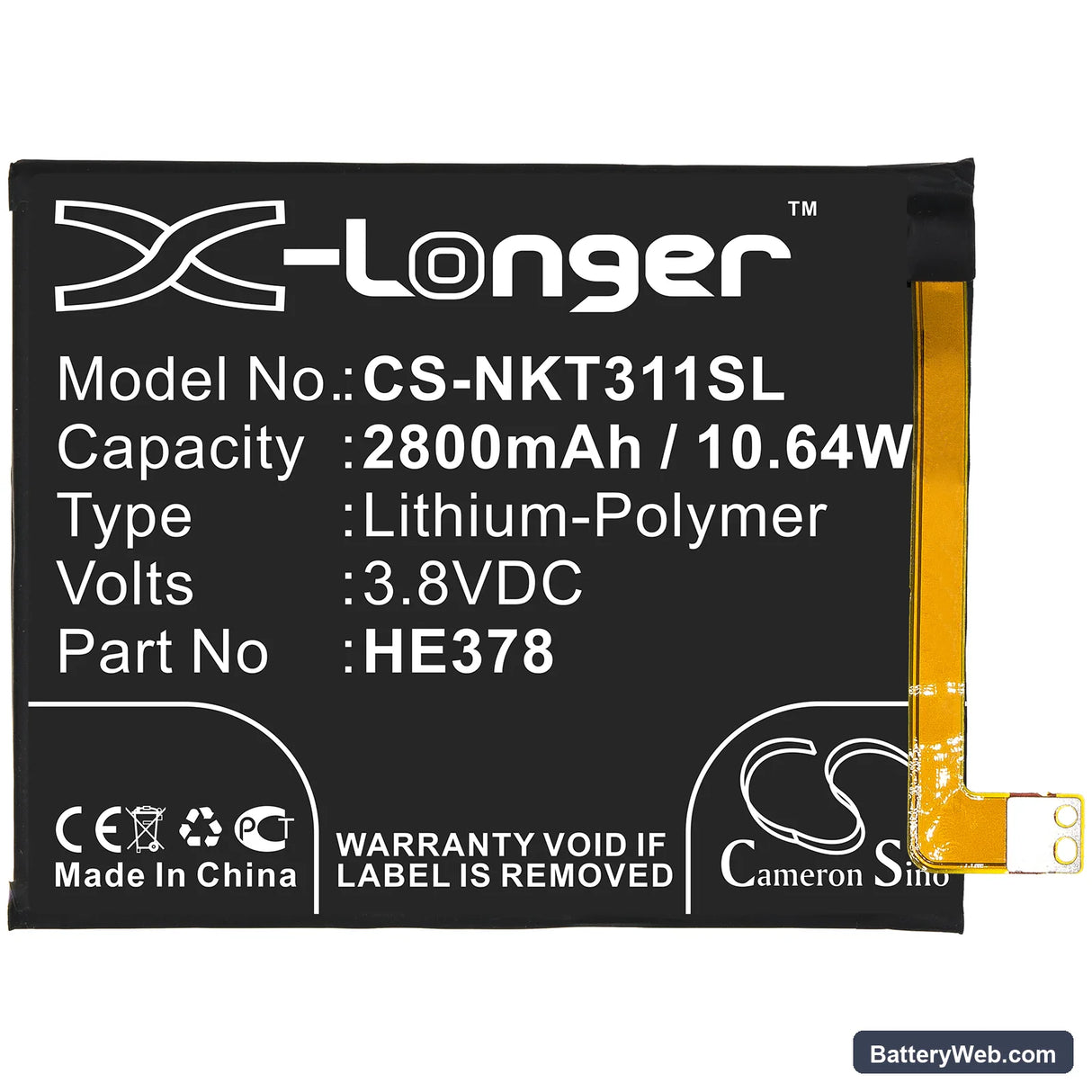 Nokia 3.1A Replacement Battery, 3.8V, 2800mAh, Li-Polymer 3