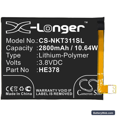 Nokia 3.1A Replacement Battery, 3.8V, 2800mAh, Li-Polymer 3
