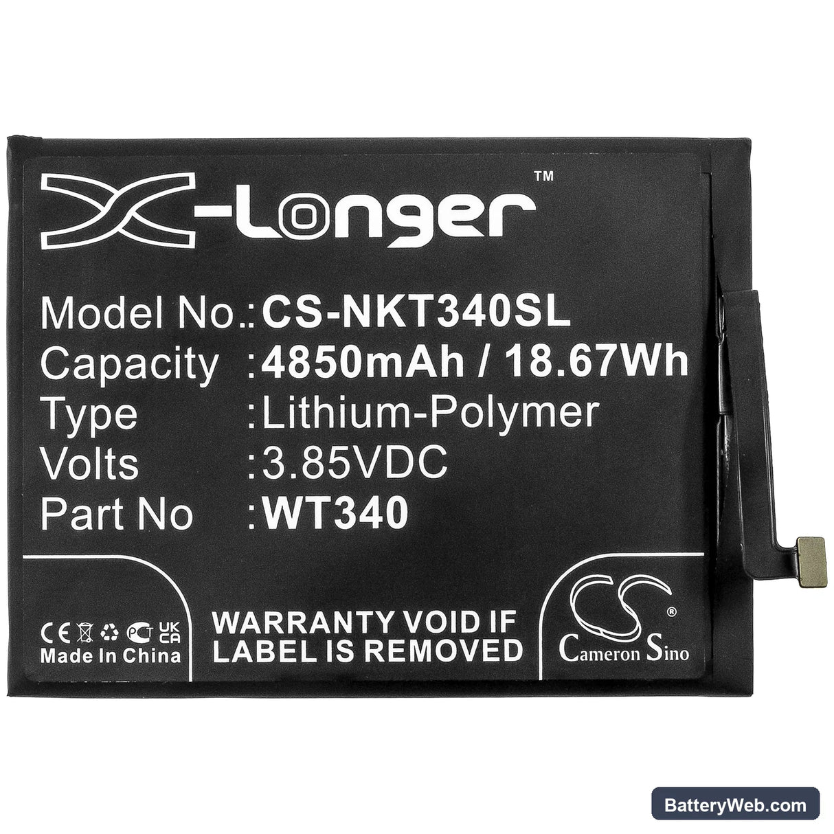 Nokia G10 Replacement Battery, 3.85V, 4850mAh, Li-Polymer 3