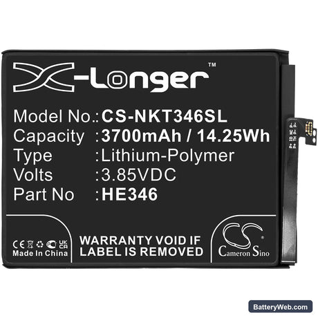 Nokia 7 Plus Replacement Battery, 3.85V, 3700mAh, Li-Polymer 3