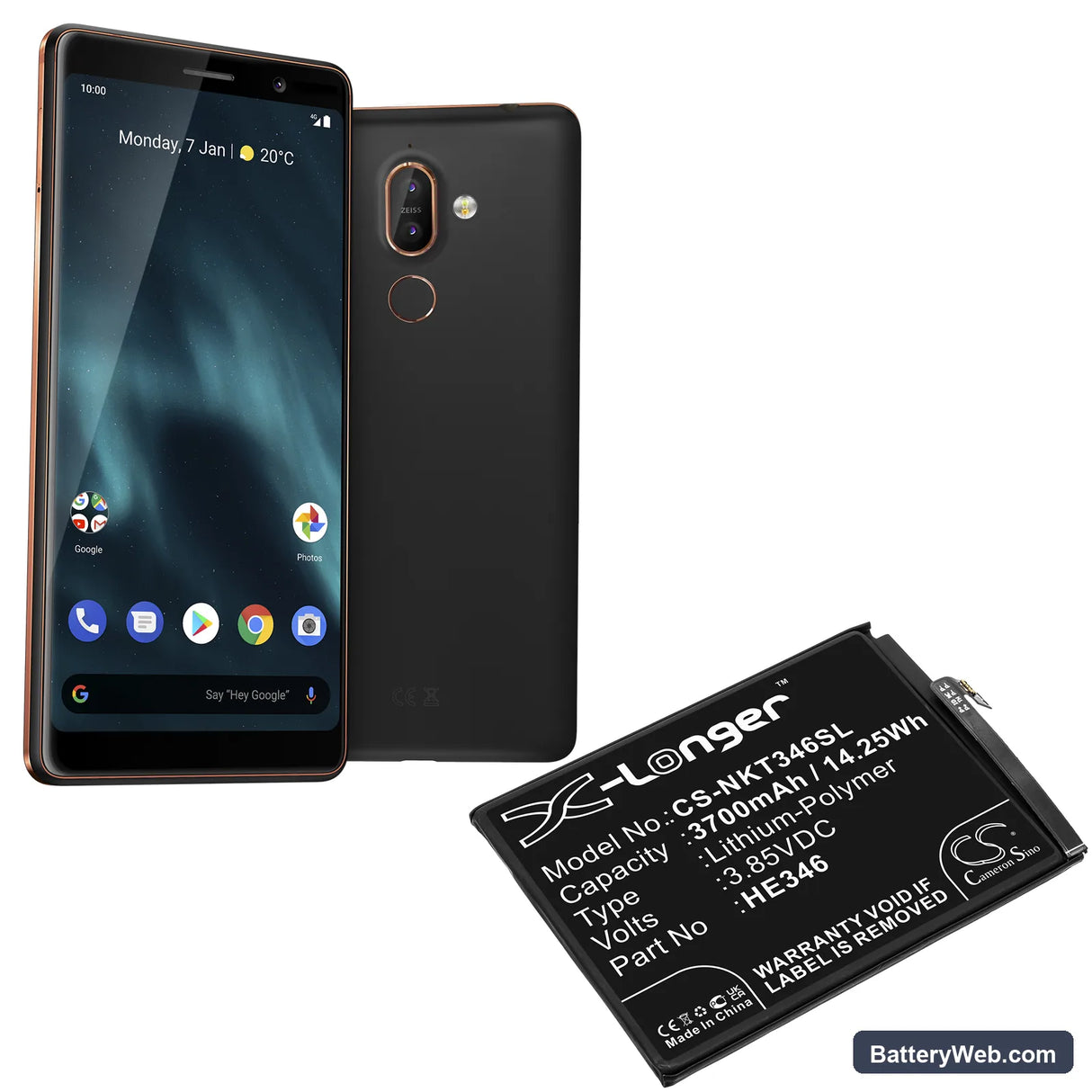 Nokia 7 Plus Replacement Battery, 3.85V, 3700mAh, Li-Polymer 5