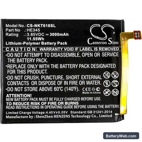 Nokia Nokia 6 2nd Replacement Battery, 3.85V, 3000mAh, Li-Polymer 3