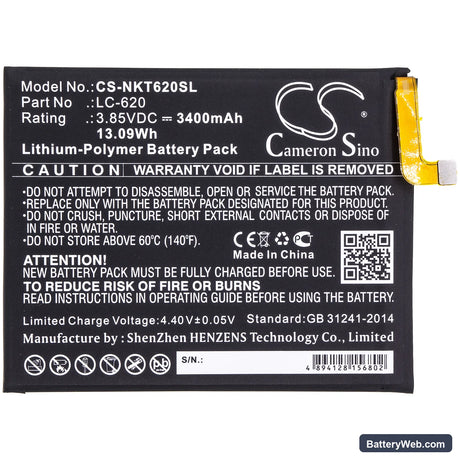 Nokia 6.2 Replacement Battery, 3.85V, 3400mAh, Li-Polymer 3