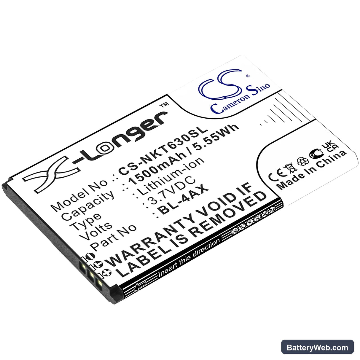 Nokia 6300 4G Replacement Battery, 3.7V, 1500mAh, Li-ion 1