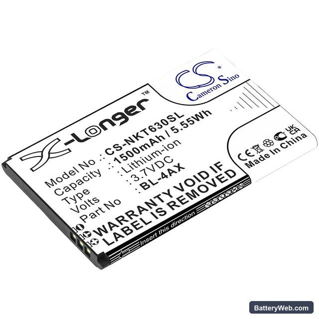 Nokia 6300 4G Replacement Battery, 3.7V, 1500mAh, Li-ion 1