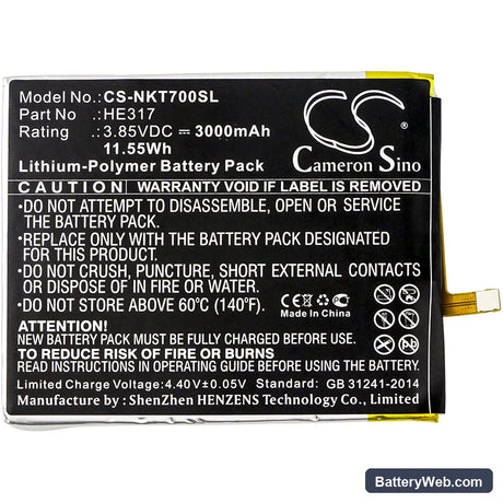 Nokia 7 Replacement Battery, 3.85V, 3000mAh, Li-Polymer 3