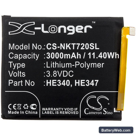 Nokia 7.1 Replacement Battery, 3.8V, 3000mAh, Li-Polymer 3