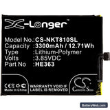 Nokia 8.1 Replacement Battery, 3.85V, 3300mAh, Li-Polymer 3