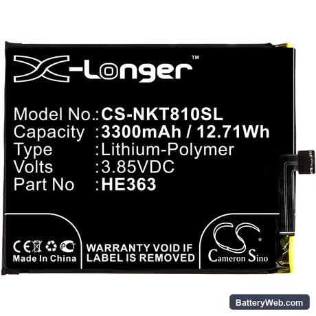 Nokia 8.1 Replacement Battery, 3.85V, 3300mAh, Li-Polymer 3