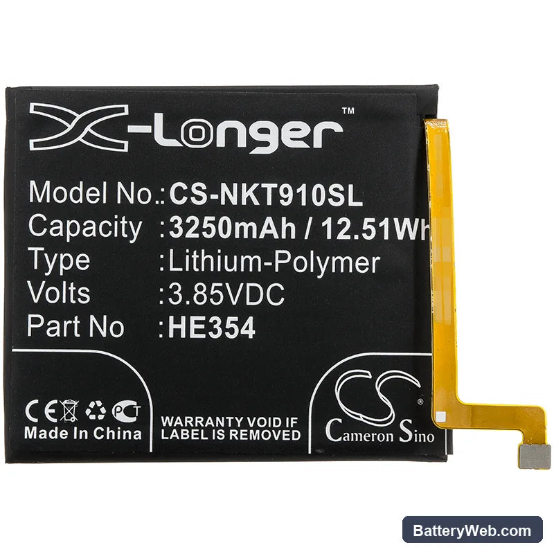Nokia 9 PureView Replacement Battery, 3.85V, 3250mAh, Li-Polymer 3