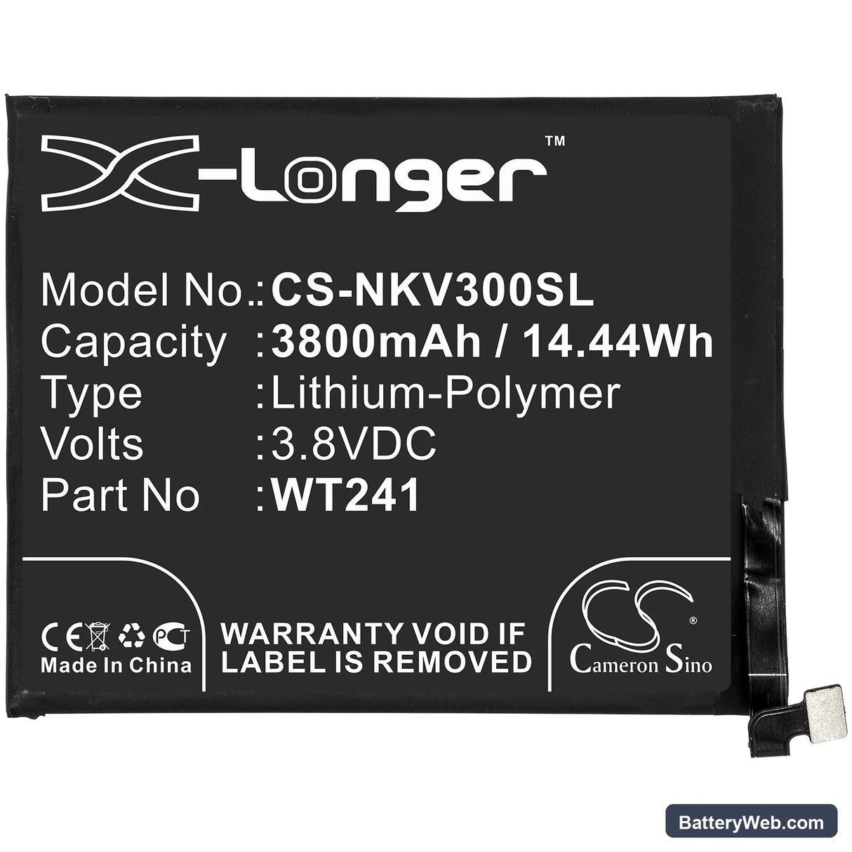 Nokia 3 V Replacement Battery, 3.8V, 3800mAh, Li-Polymer 3