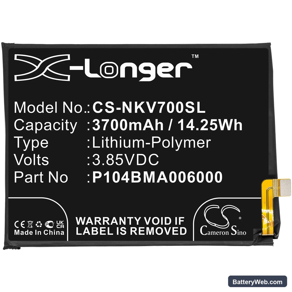 Nokia TA-1322 Replacement Battery, 3.85V, 3700mAh, Li-Polymer 3