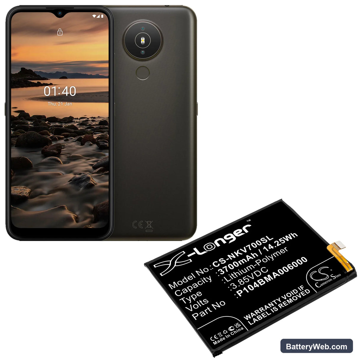 Nokia TA-1322 Replacement Battery, 3.85V, 3700mAh, Li-Polymer 5