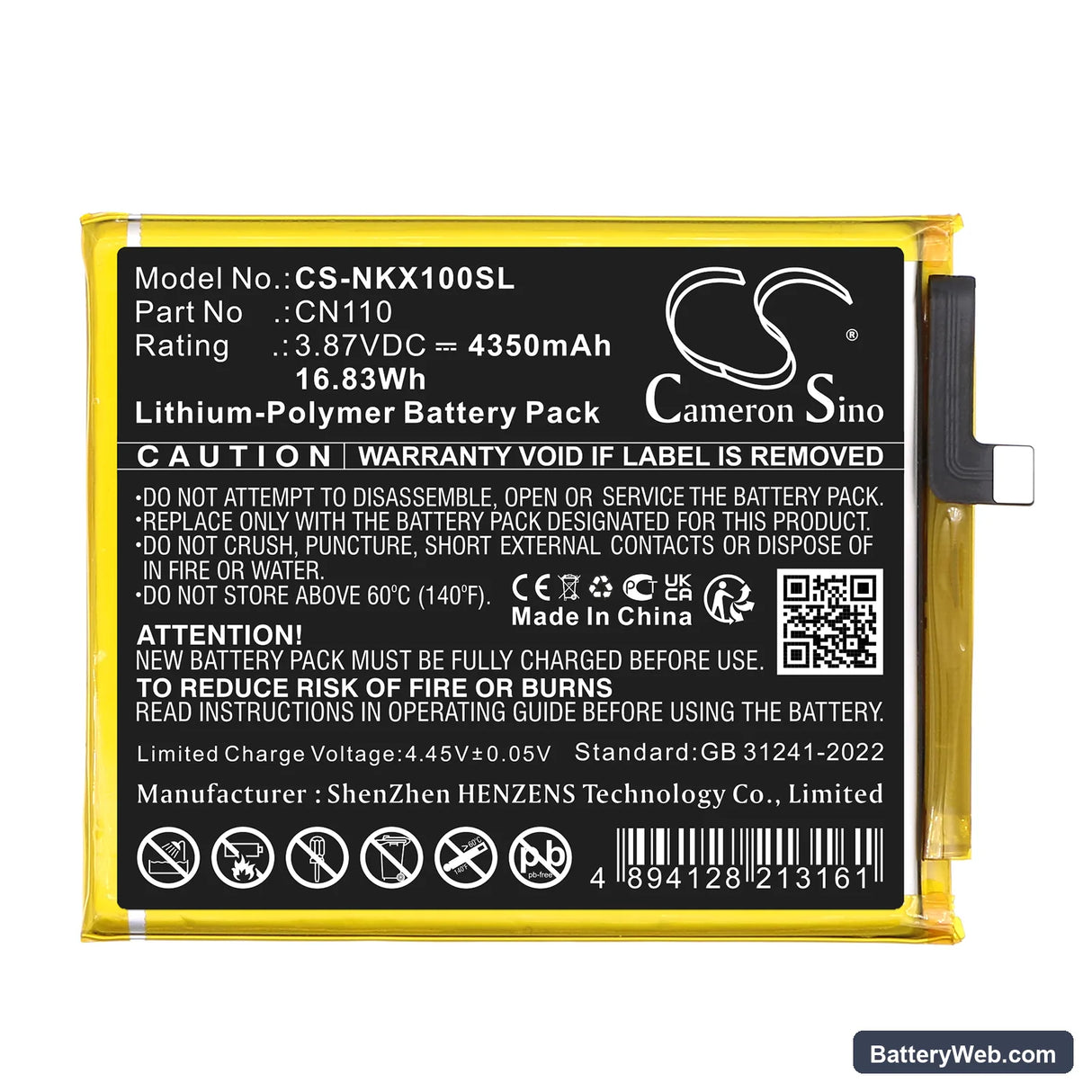 Nokia CX10 Replacement Battery, 3.87V, 4350mAh, Li-Polymer 3