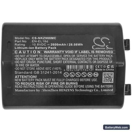 NiKon D6 Replacement Battery, 10.8V, 2600mAh, Li-ion 5