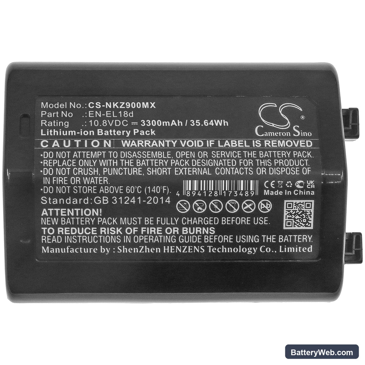 NiKon D6 Replacement Battery, 10.8V, 3300mAh, Li-ion 5