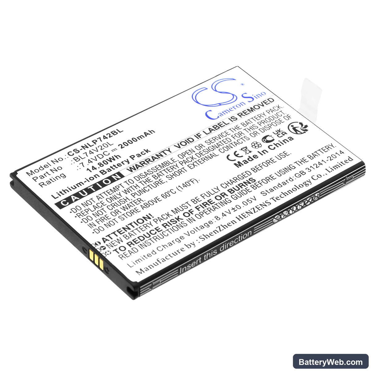 Newland N900 Replacement Battery, 7.4V, 2000mAh, Li-ion 1
