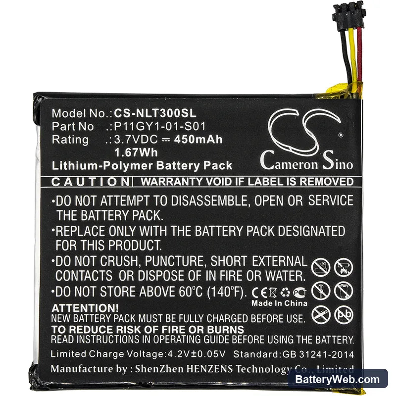 Nest Learning Thermostat T200577 Replacement Battery, 3.7V, 450mAh, Li-Polymer 3