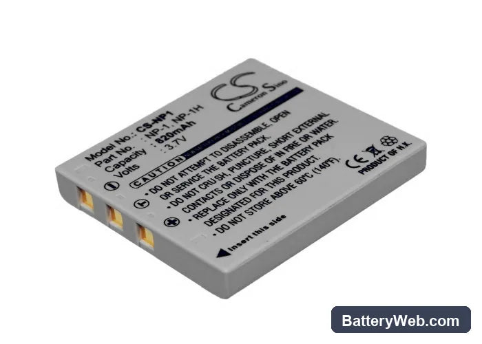 Minolta Dimage X1 Replacement Battery, 3.7V, 820mAh, Li-ion 3