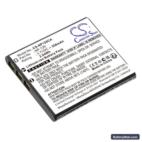 Casio Exilim EX-EX-S200BK Replacement Battery, 3.7V, 550mAh, Li-ion 1