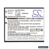 Casio Exilim EX-EX-S200BK Replacement Battery, 3.7V, 550mAh, Li-ion 3