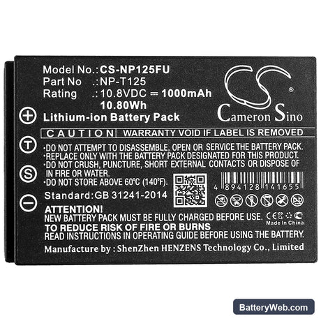 Fujifilm Medium Format GFX Replacement Battery, 10.8V, 1000mAh, Li-ion 3
