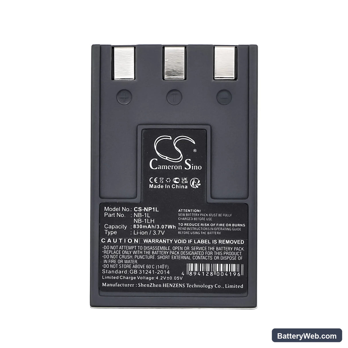 Canon Digital IXUS 200a Replacement Battery, 3.7V, 830mAh, Li-ion 5