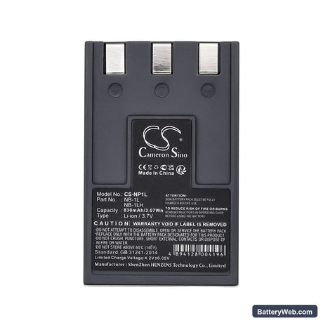 Canon Digital IXUS 200a Replacement Battery, 3.7V, 830mAh, Li-ion 5