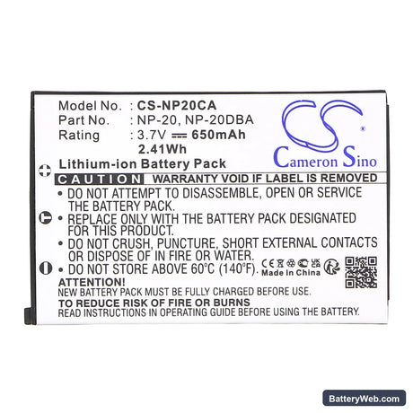 Casio Exilim EX-S770SR Replacement Battery, 3.7V, 650mAh, Li-ion 3