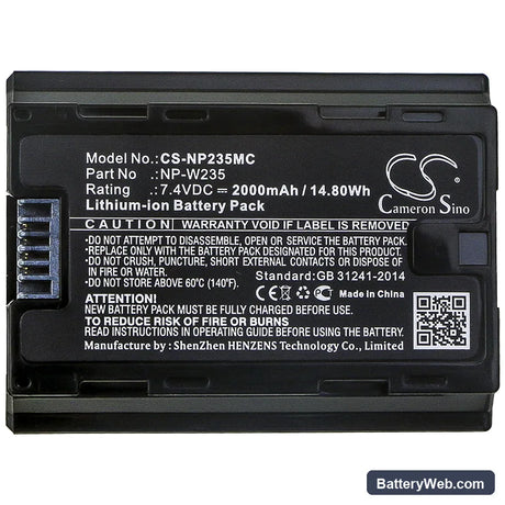 Fujifilm X-T4 Replacement Battery, 7.4V, 2000mAh, Li-ion 3