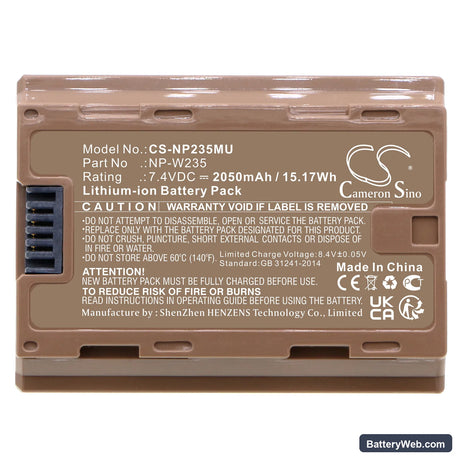 Fujifilm X-T4 Replacement Battery, 7.4V, 2050mAh, Li-ion 5