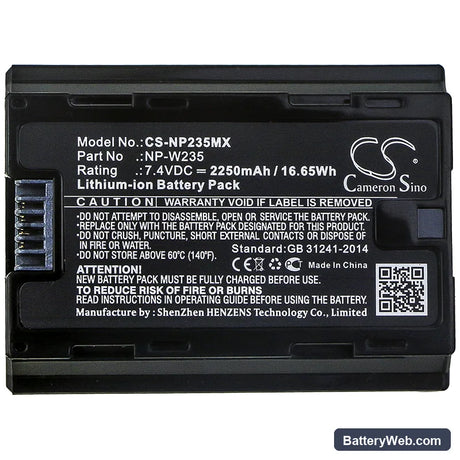 Fujifilm X-T4 Replacement Battery, 7.4V, 2250mAh, Li-ion 3