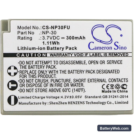 Fujifilm FinePix F440 Replacement Battery, 3.7V, 300mAh, Li-ion 3