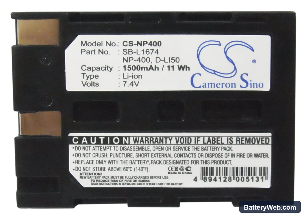 Pentax K10D Replacement Battery, 7.4V, 1500mAh, Li-ion 5