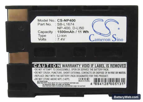 Pentax K10D Replacement Battery, 7.4V, 1500mAh, Li-ion 5