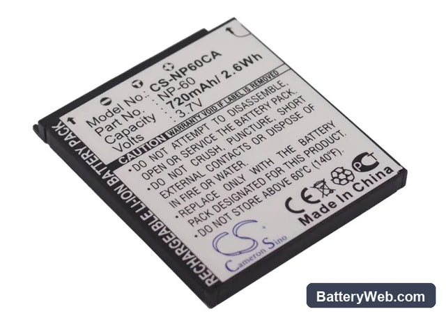 Casio Exilim Zoom EX-Z19 Replacement Battery, 3.7V, 720mAh, Li-ion 1