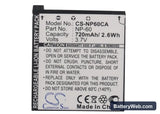 Casio Exilim Zoom EX-Z19 Replacement Battery, 3.7V, 720mAh, Li-ion 5